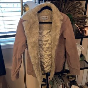 Vintage Pink suede Jacket with fur collar